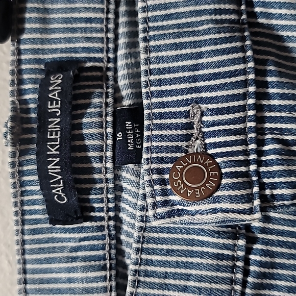 CALVIN KLEIN HIGH WAIST MOM JEAN SHORTS DENIM CUT OFF BLUE STRIPE CASUAL PANT 16 - Picture 2 of 14